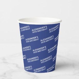 Navy Blue 30th Birthday Name  Paper Cups