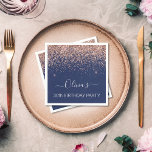 Navy Blue 30th Birthday Rose Gold  Pink Glitter Napkin<br><div class="desc">30th Birthday Party Navy Blue and Rose Gold - Blush Pink Any Age Sparkle Glitter Brushed Metal Monogram Name Paper Party Napkins. This makes the perfect sweet 16 birthday, 15th, 18th, 21st, 30th, 40th, 50th, 60th, 70th, 80th, 90th, 100th party supplies for someone that loves glam luxury and chic styles....</div>
