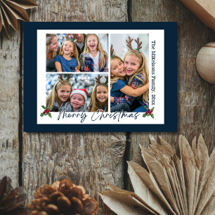Navy Blue 3 Photos Christmas Holiday Card