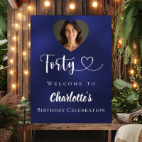 Navy blue 40th birthday party photo heart welcome