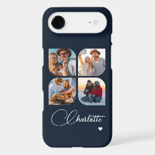 Navy Blue 4 Photo Collage Personalised Script Name