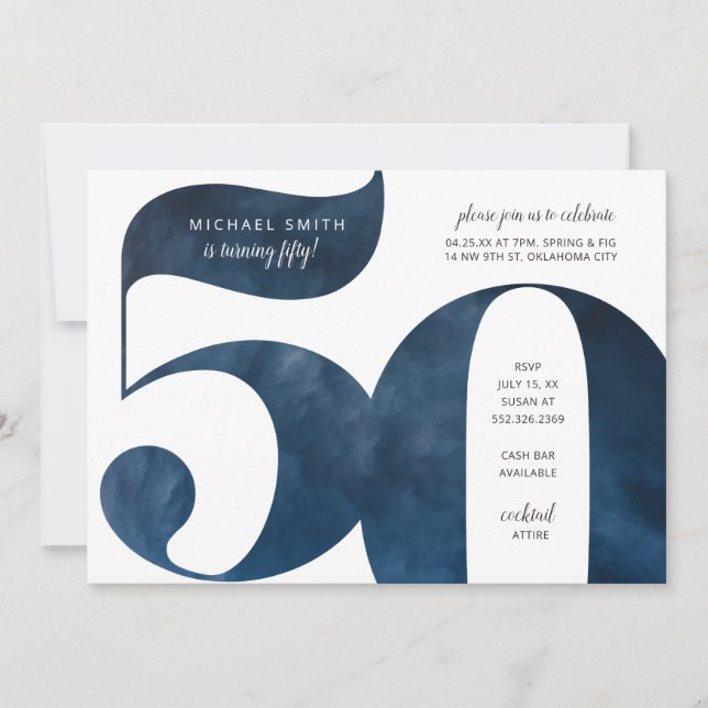 Navy Blue 50th Birthday Invitation (Front)