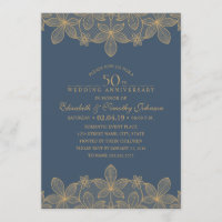 Navy Blue 50th Wedding Anniversary Golden Lace