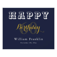 Navy Blue 60th Birthday Party Celebration Glossy