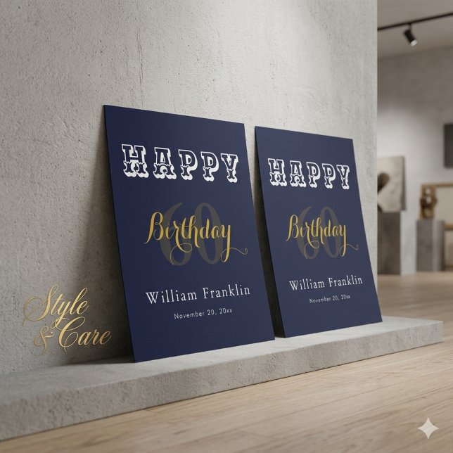 Navy Blue 60th Birthday Party Celebration Glossy Poster (Navy Blue 60th Birthday Party Celebration Glossy Poster)
