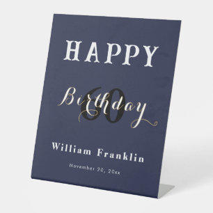 Navy Blue 60th Birthday Party Celebration Pedestal Sign