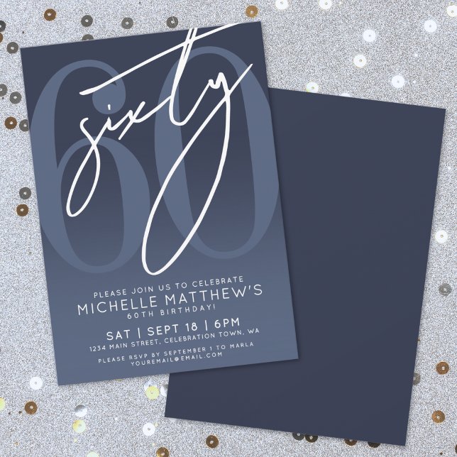 Navy Blue 60th Birthday Party Invitation (Navy Blue 60th Birthday Party Invitation)