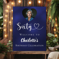 Navy blue 60th birthday party photo heart welcome