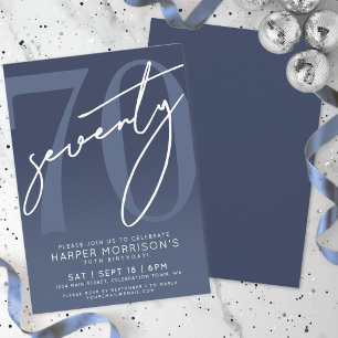 Navy Blue 70th Birthday Party Invitation