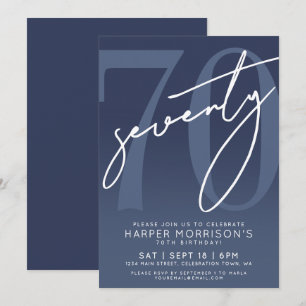 Navy Blue 70th Birthday Party Invitation