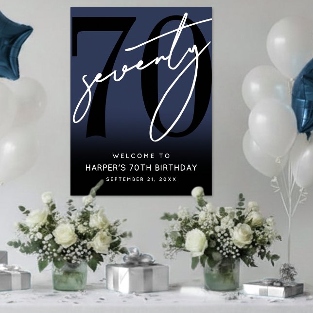 Navy Blue 70th Birthday Party Welcome Sign (Navy Blue 70th Birthday Party Welcome Sign )