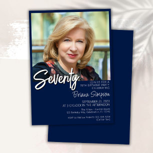 Navy Blue 70th Birthday Photo Invitation