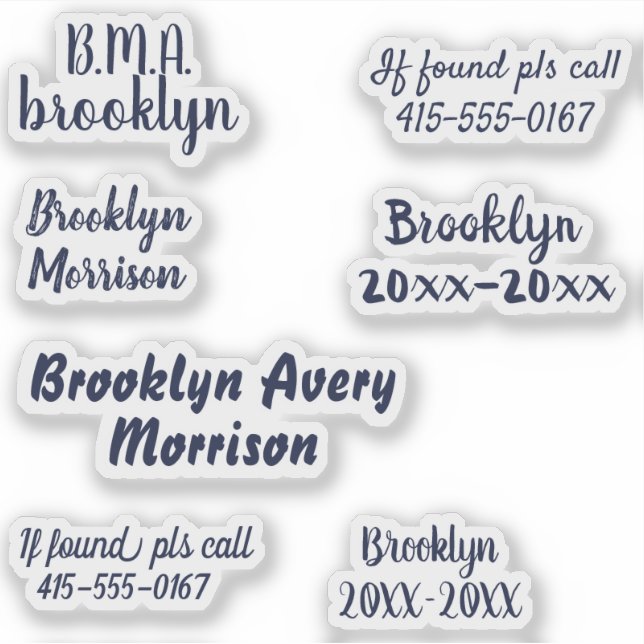 Navy Blue 7 Custom Texts Name Script Decal School (Front)