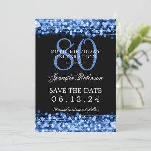 Navy Blue 80th Birthday Save the Date Invitation