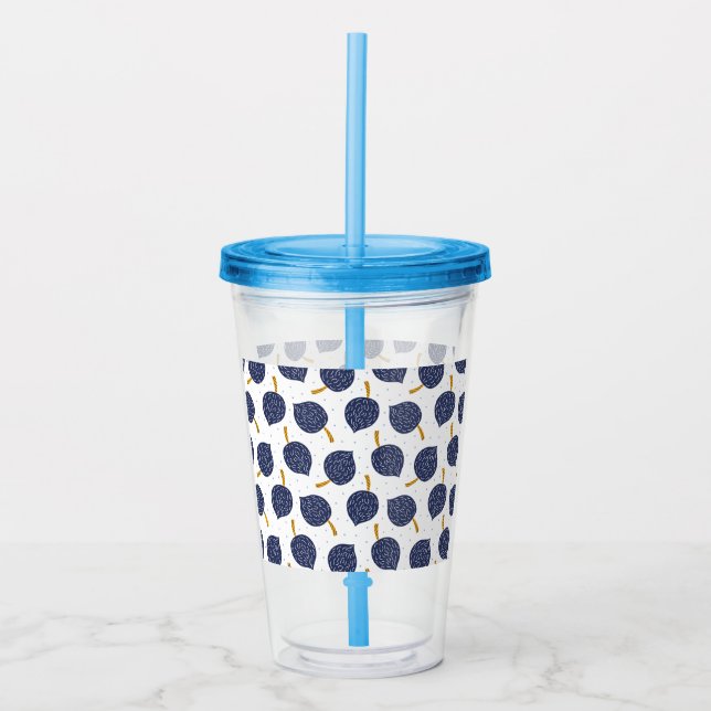 Navy Blue Abstract Flying Bomb Fruit Pattern Acrylic Tumbler (Front)