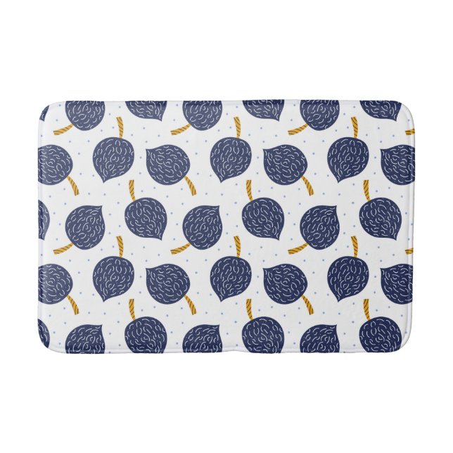 Navy Blue Abstract Flying Bomb Fruit Pattern Bath Mat (Front)