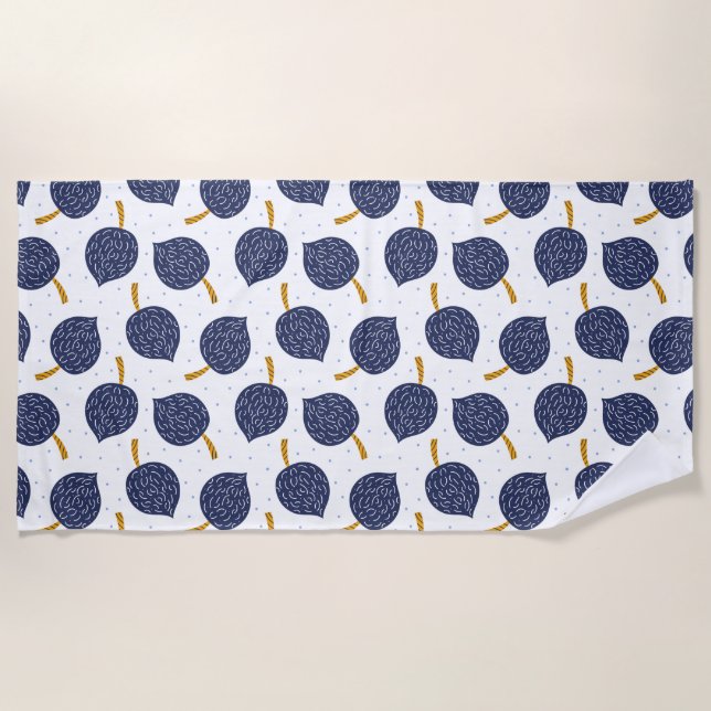 Navy Blue Abstract Flying Bomb Fruit Pattern Beach Towel (Front)