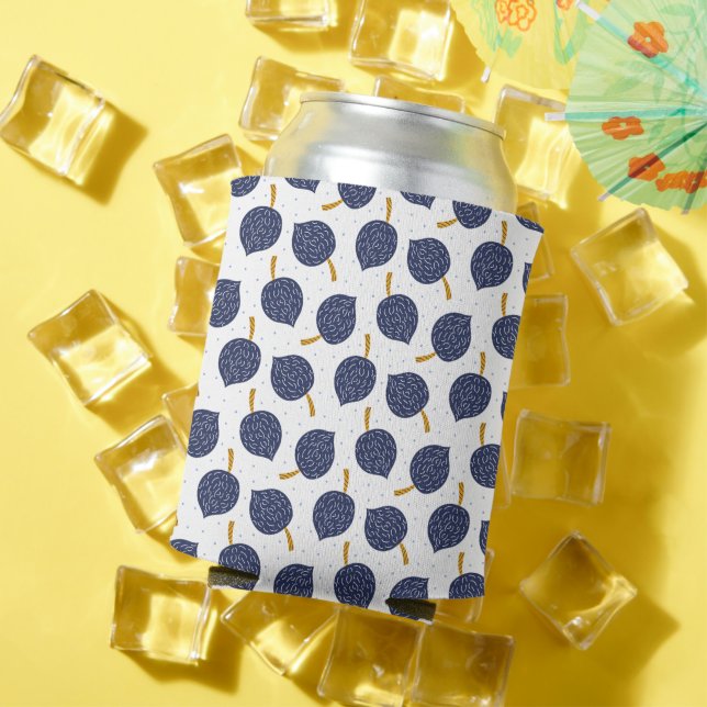 Navy Blue Abstract Flying Bomb Fruit Pattern Can Cooler (In Situ Summer)