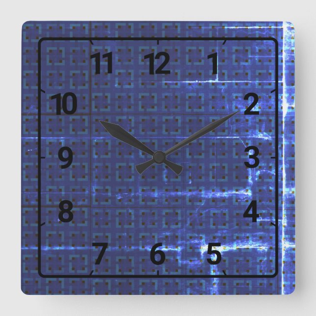 Navy blue abstract geometric pattern square wall clock (Front)