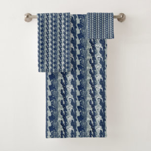 Navy Blue Abstract Pattern Bath Towel Set