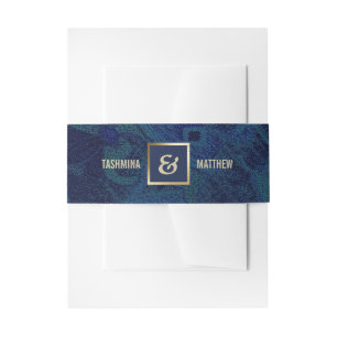 Navy Blue Abstract Pattern Gold Wedding Invitation Belly Band