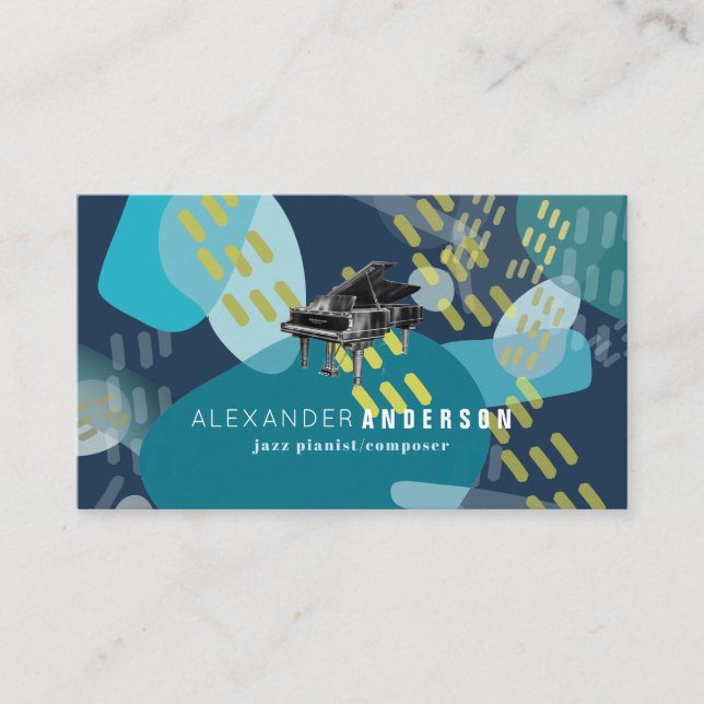 Navy Blue Abstract Pattern Pianist Business Card (Front)