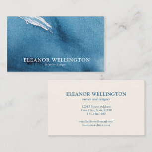 Navy Blue Abstract Watercolor Texture Elegant Business Card