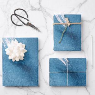 Navy Blue Abstract Watercolor Texture  Wrapping Paper Sheet