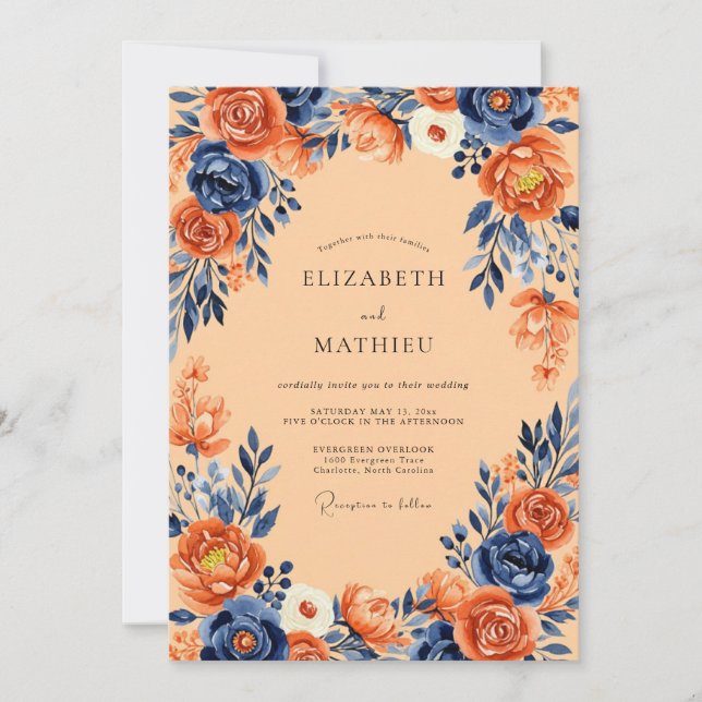 Navy Blue Abundant Autumnal Wedding Invitation (Front)