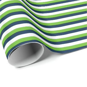 Navy Blue, Action Green, White Horizontal Stripe Wrapping Paper