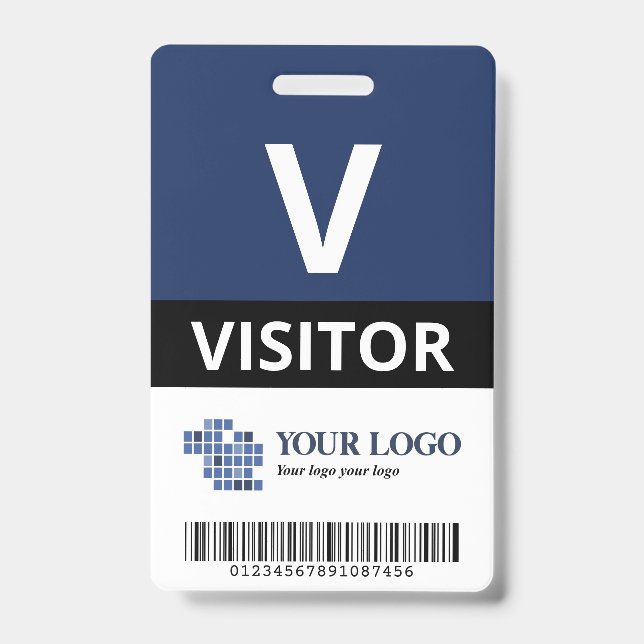 Navy Blue Add Your Logo & Bar Code Visitor ID Badge (Front)