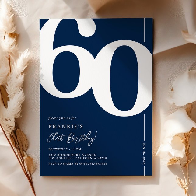 Navy Blue Adult 60th Birthday Invitation (Creator Uploaded)