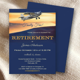 Navy Blue Aeroplane Retirement Party Invitation