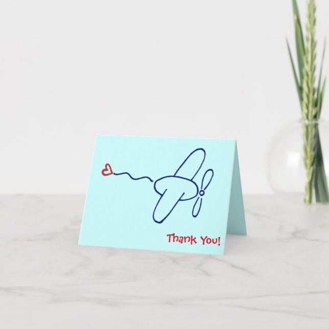Navy Blue Aeroplane with Red Heart Thank You Note (Front)
