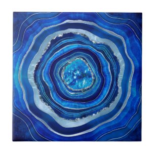Navy Blue Agate Geode Digital art Tile