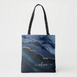 Navy Blue Agate Geode Gold Monogram Tote Bag<br><div class="desc">Navy Blue and Gold Foil Agate Geode Monogram Beautiful Elegant Script Name Book Bag. This makes the perfect sweet 16, 13th, 15th, 16th, 18th, 21st, 30th, 40th, 50th, 60th, 70th, 80th, 90th, 100th birthday, wedding, bridal shower, anniversary, baby shower, graduation or bachelorette party gift for someone decorating her room in...</div>