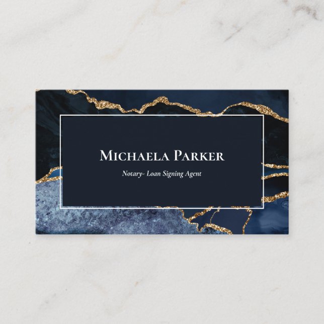 Navy Blue Agate Geode White Professional Business Card (Front)