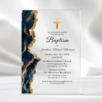 Navy Blue Agate Gold Baptism Modern Elegant