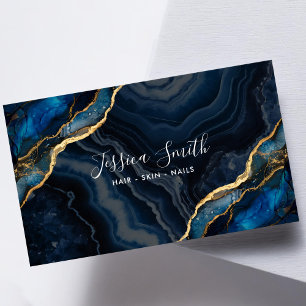 Navy Blue Agate Gold Glitter Business Card