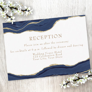 Navy Blue Agate Gold Glitter Wedding Reception Enc Enclosure Card
