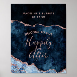 Navy Blue Agate Happily ever After Welcome Sign