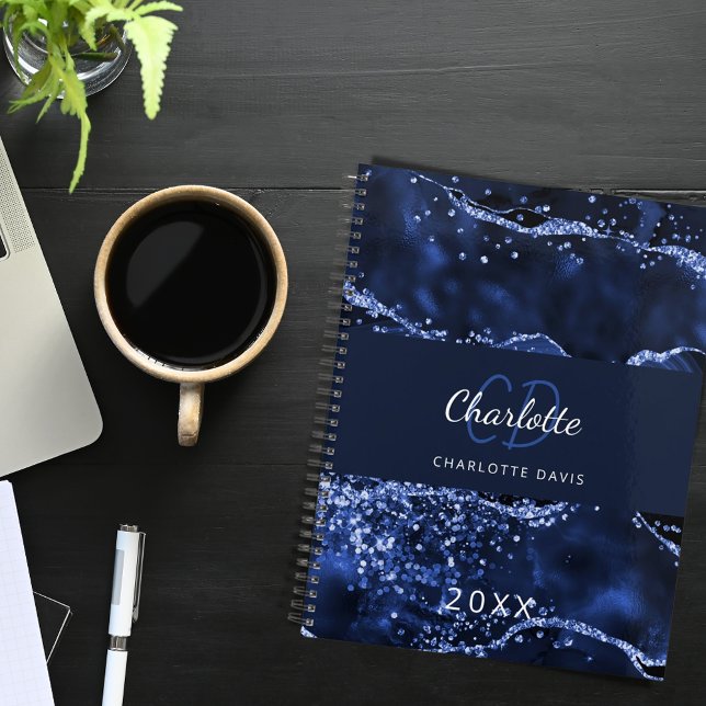 Navy blue agate marble glitter monogram 2022 planner (Creator Uploaded)