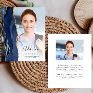Navy Blue Agate Photo 2026 Graduation Announcement