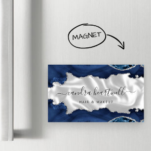 Navy Blue Agate Silver Glitter Luxury Magnetic Business Card