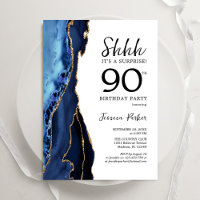 Navy Blue Agate White Gold Surprise 90th Birthday