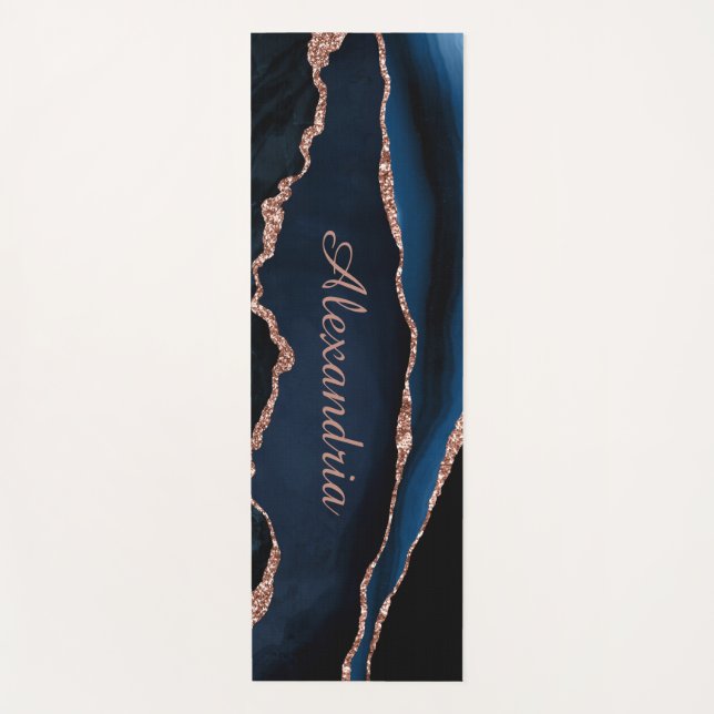 Navy Blue Agatre Custom Name Yoga Mat (Front)