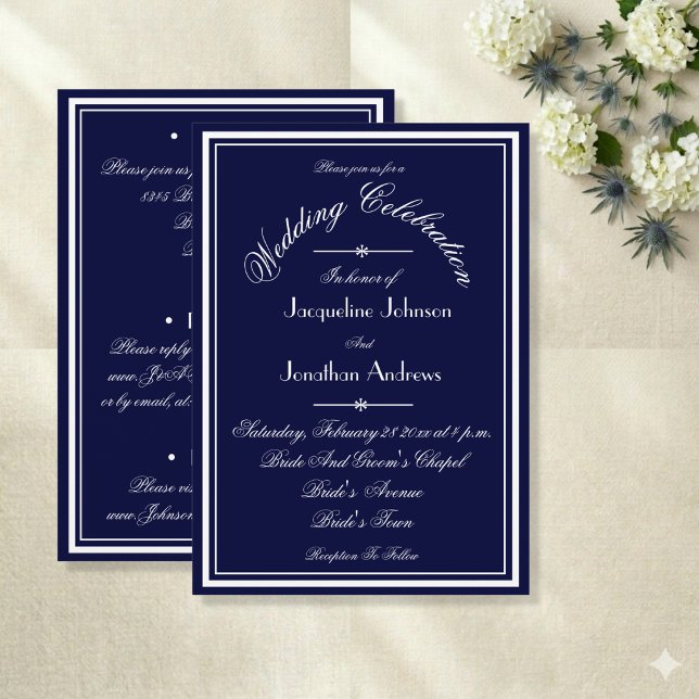 Navy Blue All In One Email Website RSVP Wedding  Invitation (Formal and lovely. Perfect to set the stage.)