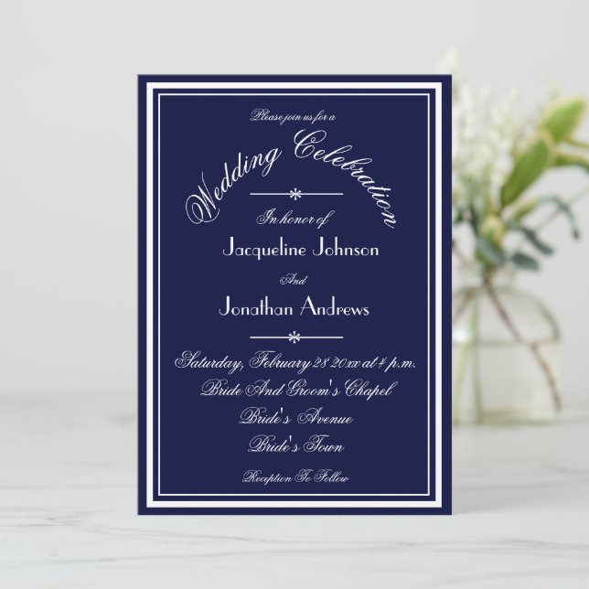 Navy Blue All In One Email Website RSVP Wedding  Invitation (Standing Front)