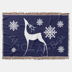Navy Blue All is Calm All is Bright Deer Throw