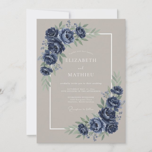 Navy Blue Alluring Winter Wedding Invitation (Front)